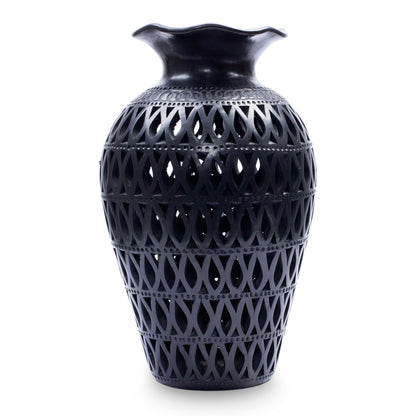 Magic Leaves Mexican Cutout Black Pottery Vase