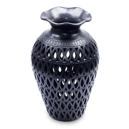 Magic Leaves Mexican Cutout Black Pottery Vase