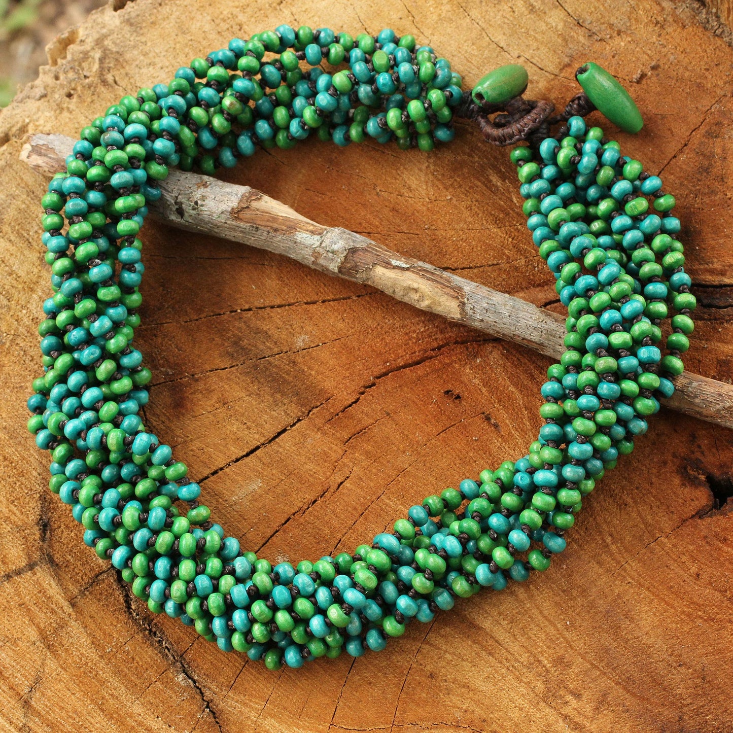 Chao Phraya Belle Wood Bead Torsade Necklace