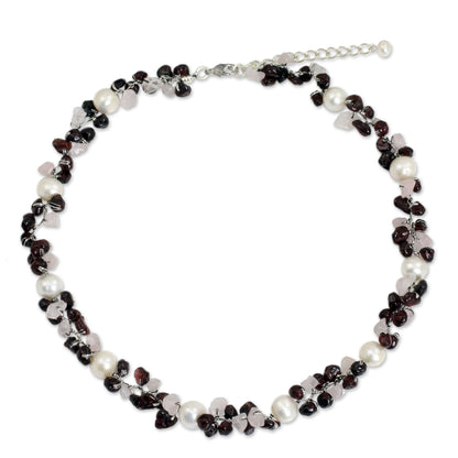 Luscious Chic Garnet Pearl & Silver Beaded Necklace