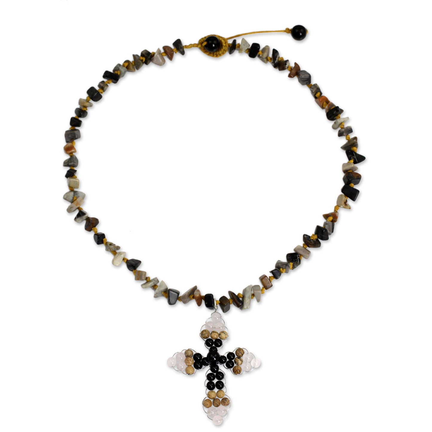 Precious Cross Thai Quartz and Jasper Beaded Cross Necklace