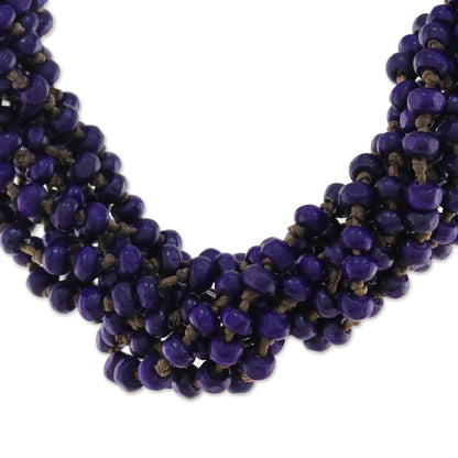 Nan Belle Purple Beaded Wood Torsade Necklace