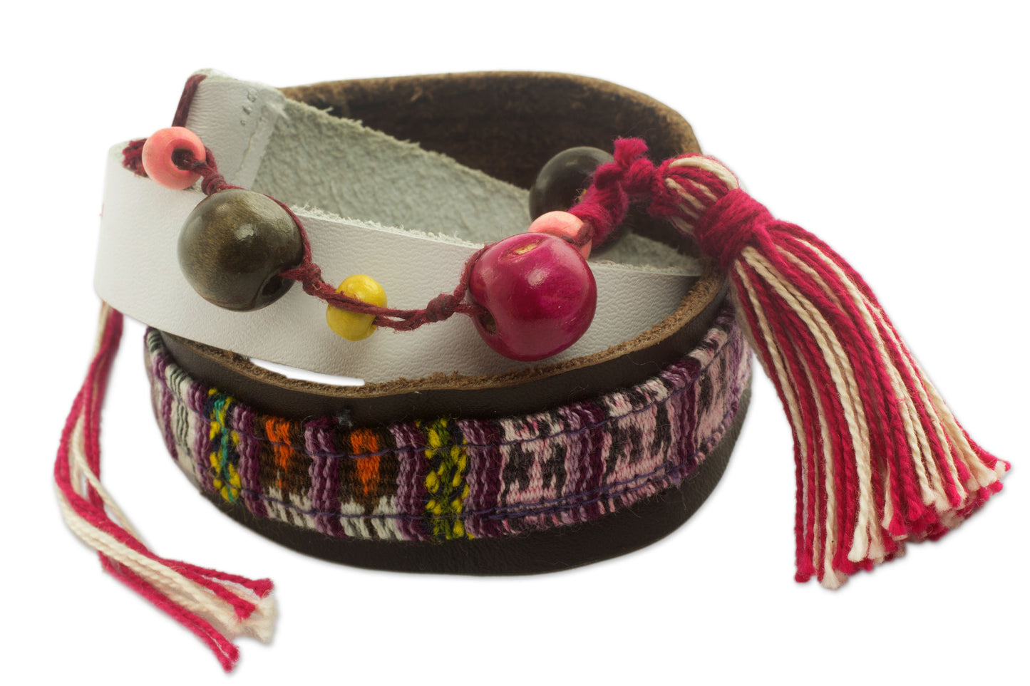 Harmony and Peace Leather and Cotton Wrap Bracelet