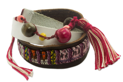 Harmony and Peace Leather and Cotton Wrap Bracelet