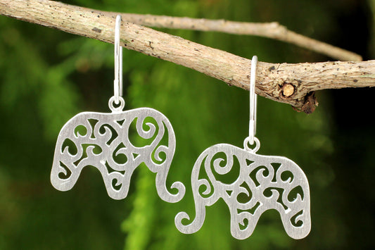 Elephant Arabesque Handcrafted Sterling Silver Thai Elephant Earrings