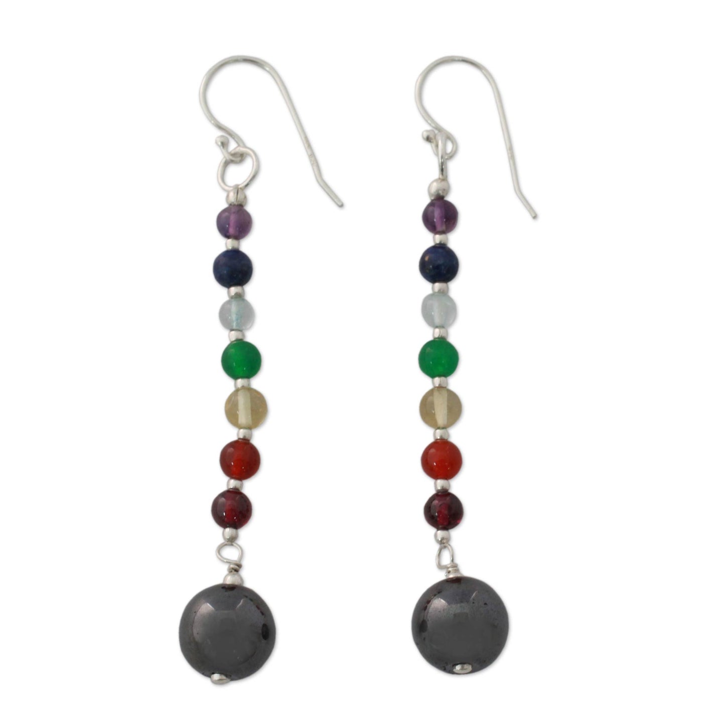 Gracious Hand Crafted Gemstone Chakra Theme Dangle Earrings