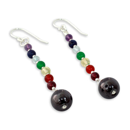 Gracious Hand Crafted Gemstone Chakra Theme Dangle Earrings