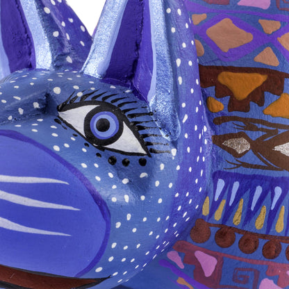 Blue Cat Greeting Mexican Alebrije Cat Sculpture