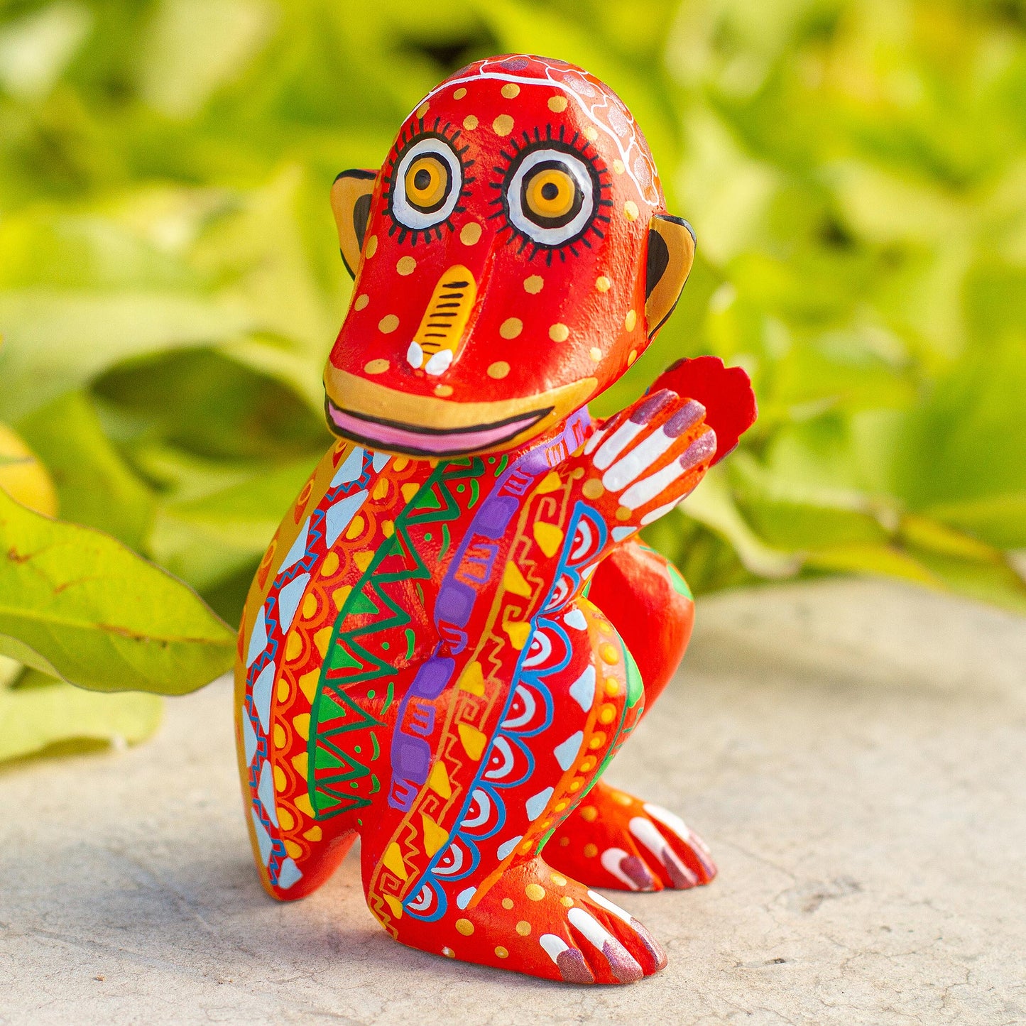 My Monkey Friend Colorful Handcrafted Wood Statuette