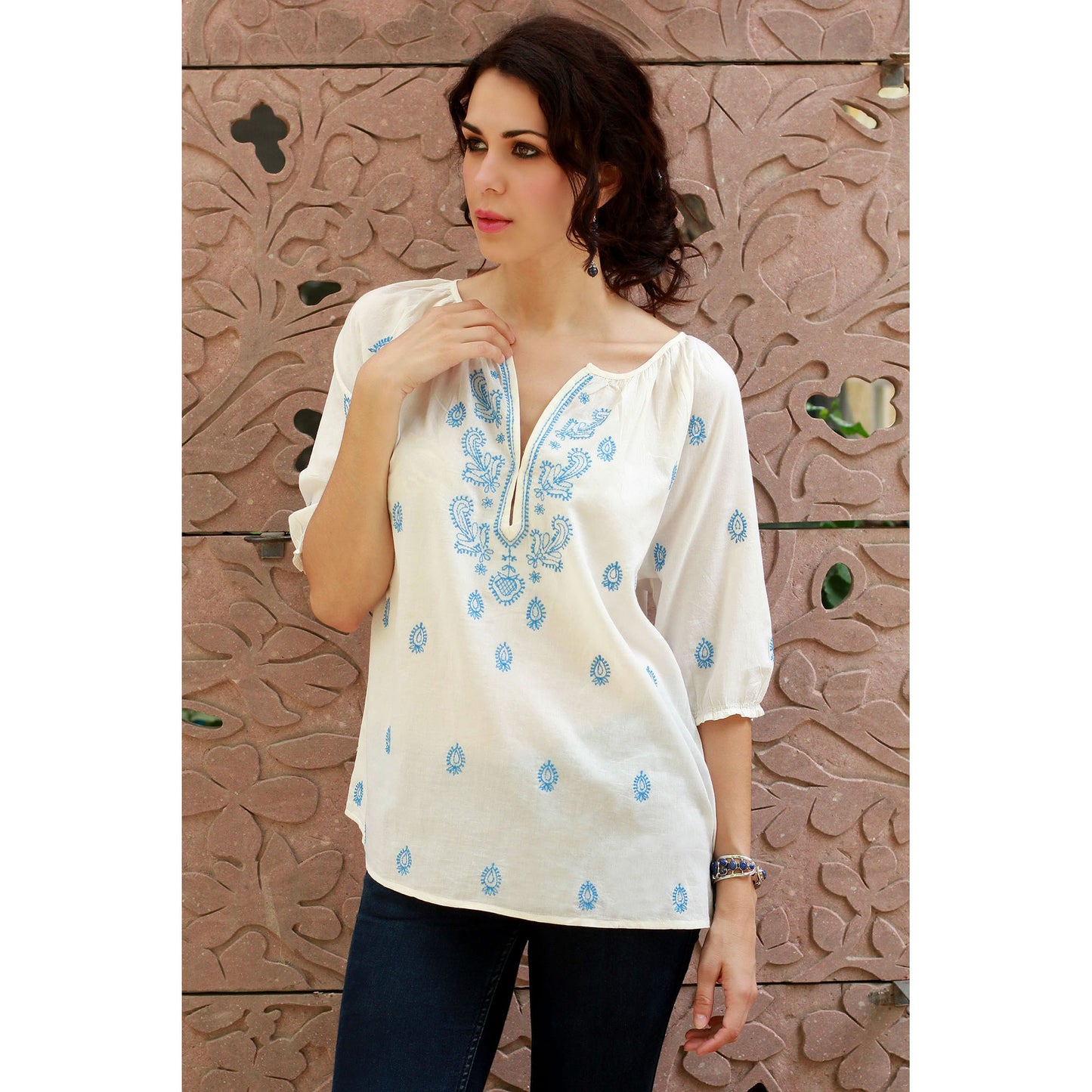 Majestic Blue & White Cotton Top