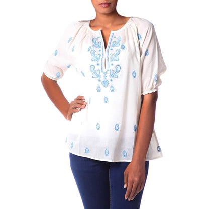 Majestic Blue & White Cotton Top