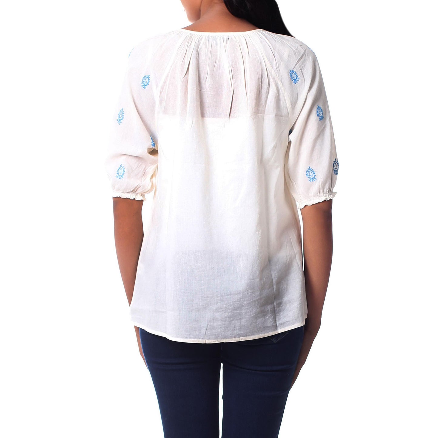 Majestic Blue & White Cotton Top