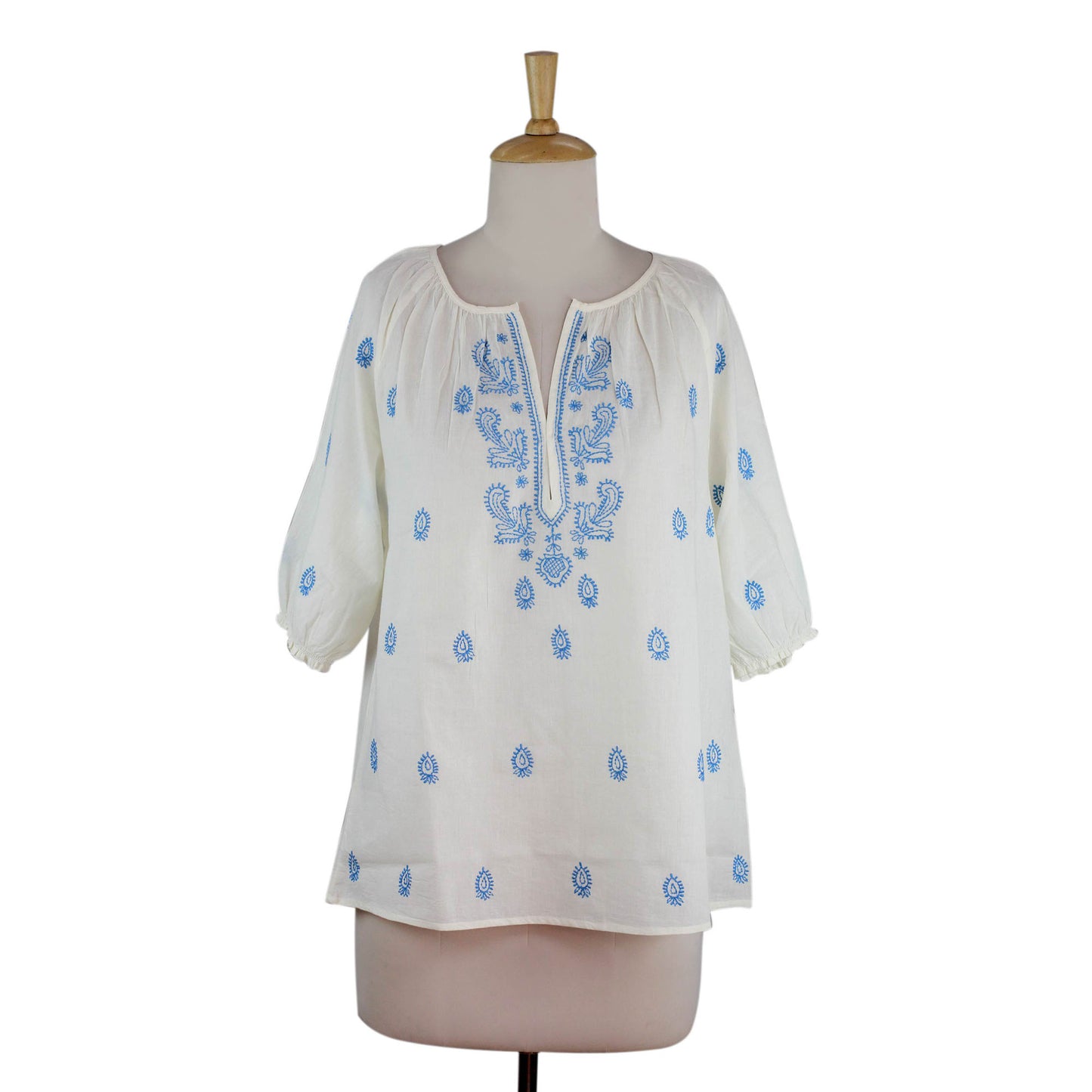 Majestic Blue & White Cotton Top