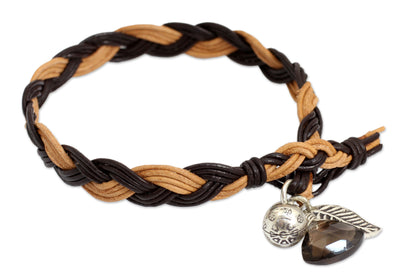 Joyous Nature Braided Leather Smoky Quartz Bracelet with Hill Tribe Silver