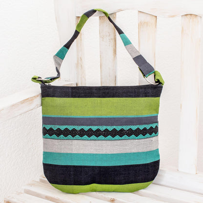 Luscious Green Handcrafted Cotton Shoulder Bag Lined