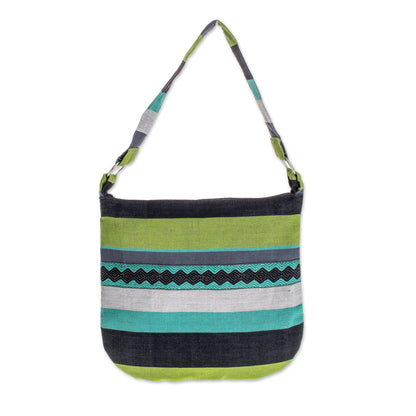 Luscious Green Handcrafted Cotton Shoulder Bag Lined