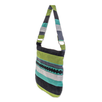 Luscious Green Handcrafted Cotton Shoulder Bag Lined