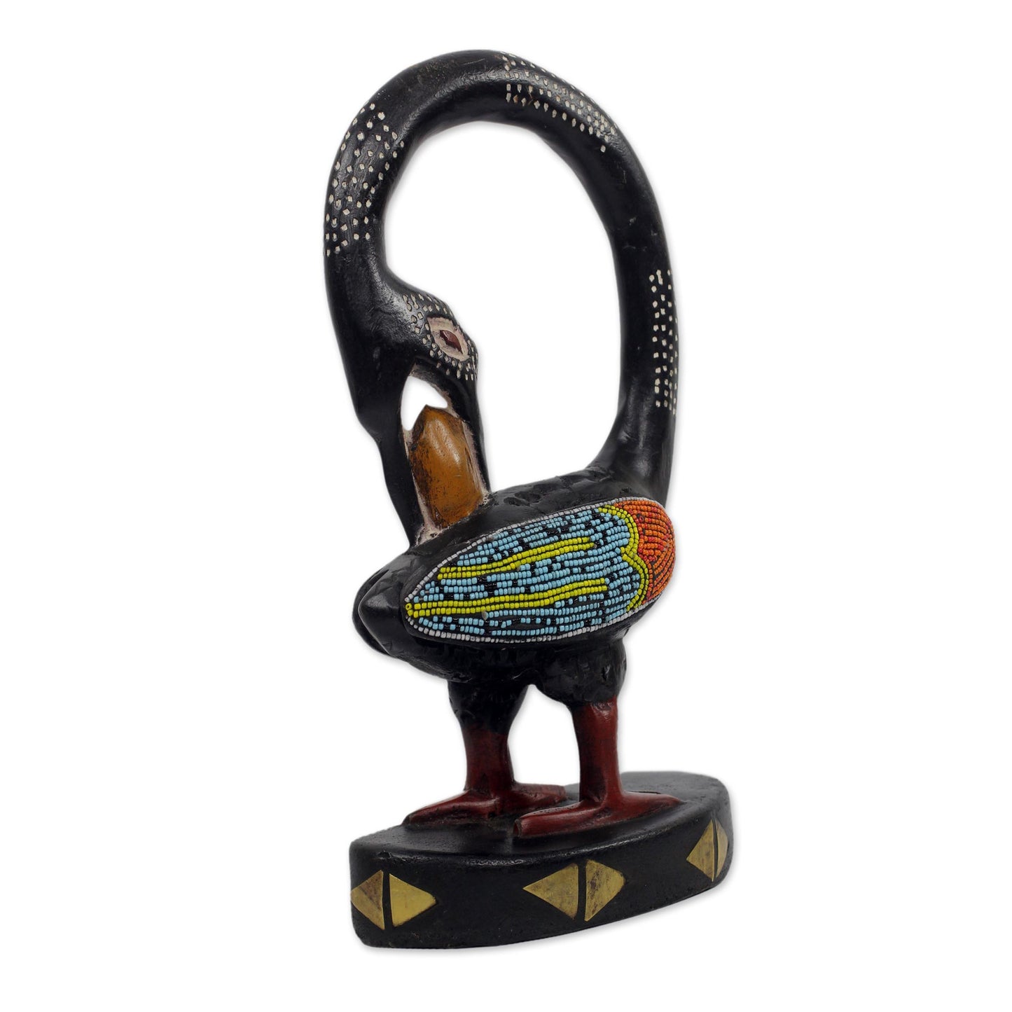 My Lovely Bird Adinkra Symbol Bird Wood Sculpture with Glass Beads