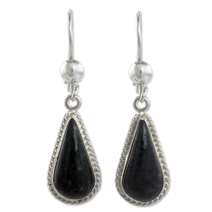 Dark Tear Artisan Crafted Sterling Silver Dark Jade Dangle Earrings