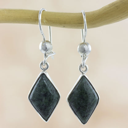 Verdant Diamond Guatemalan Green Jade Diamond Shape Earrings