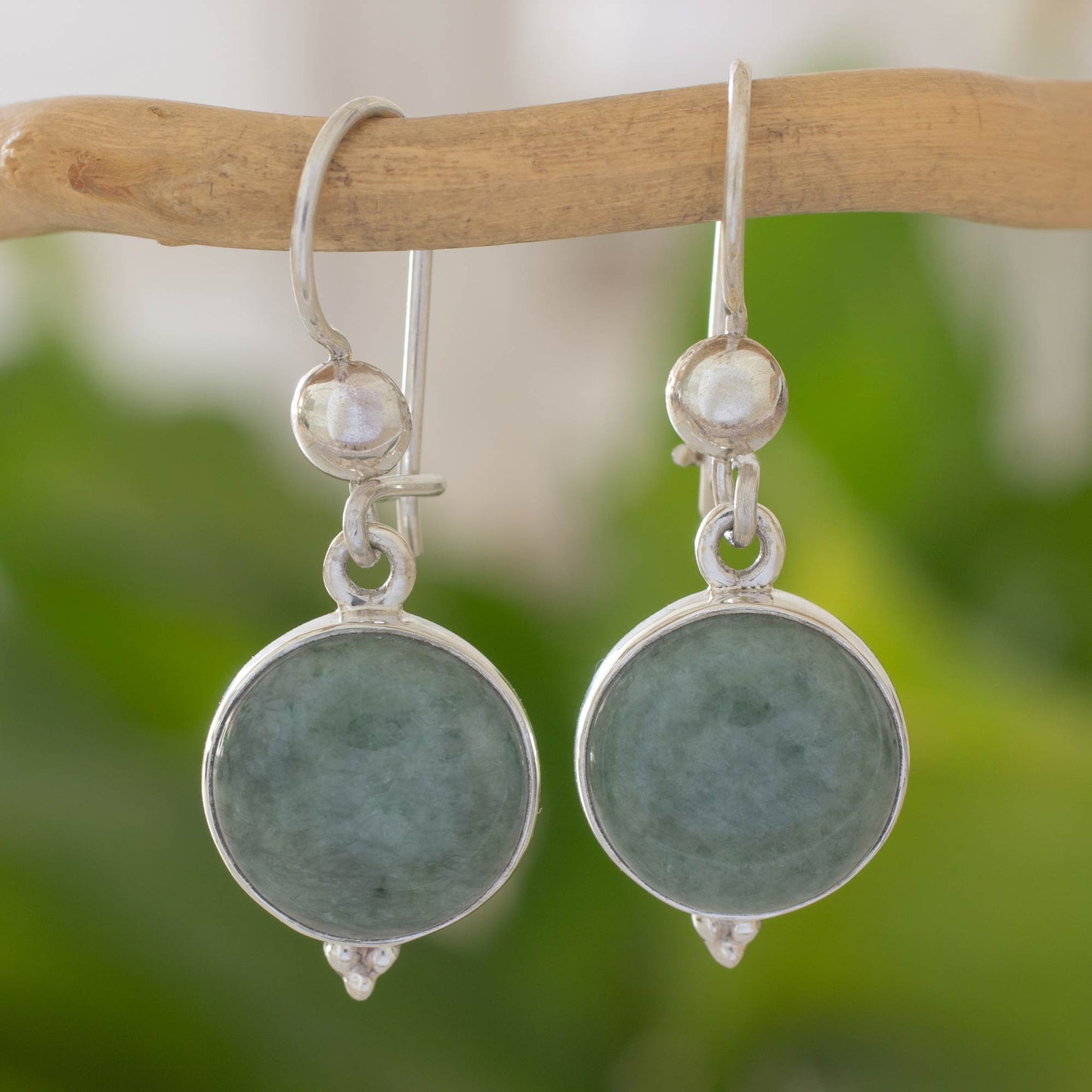 Three Wishes Modern Handmade Guatemalan Green Jade Earrings