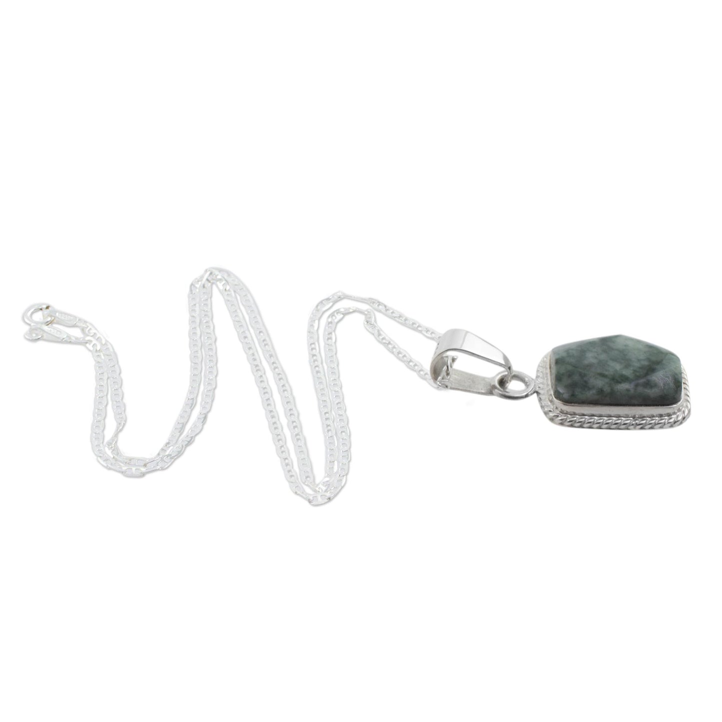 Rainforest Shadows Sterling Silver Green Jade Pendant Necklace