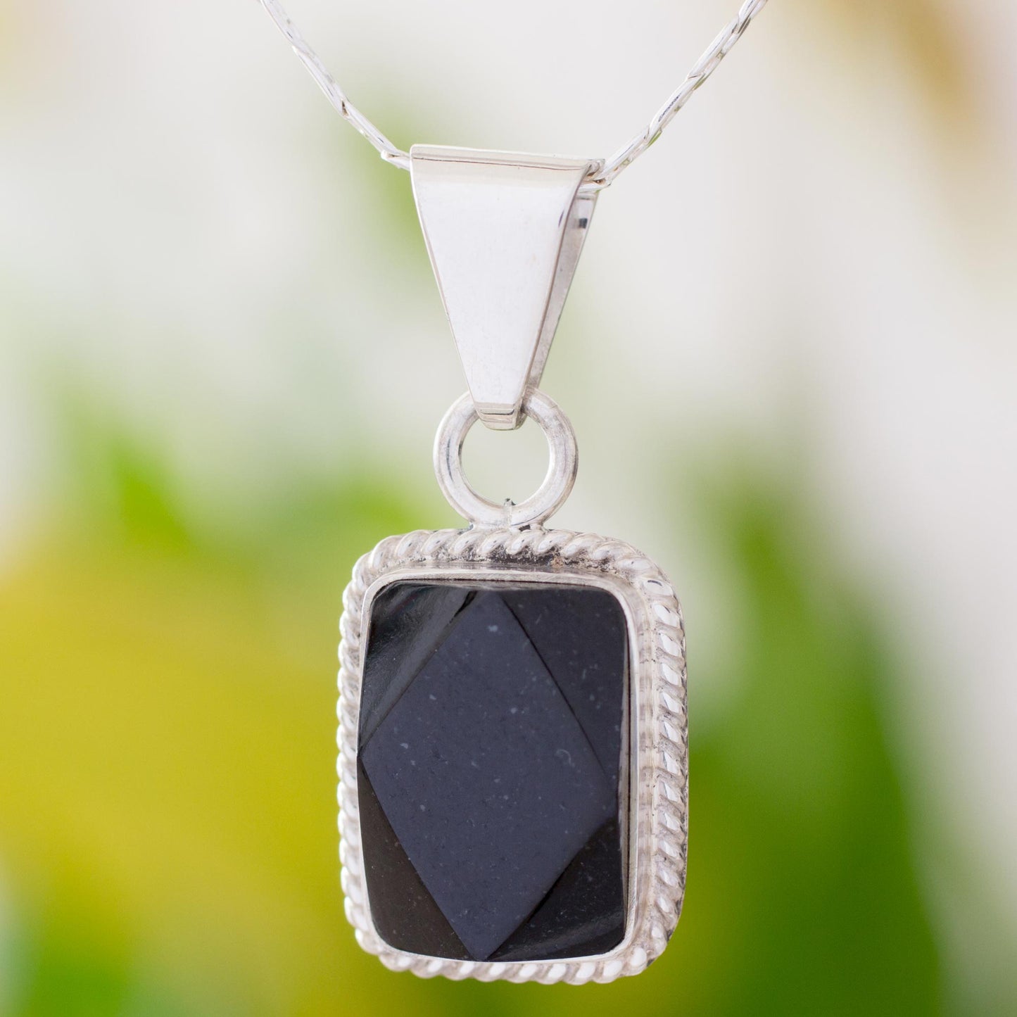 Rainforest Night Sterling Silver Black Jade Pendant Necklace