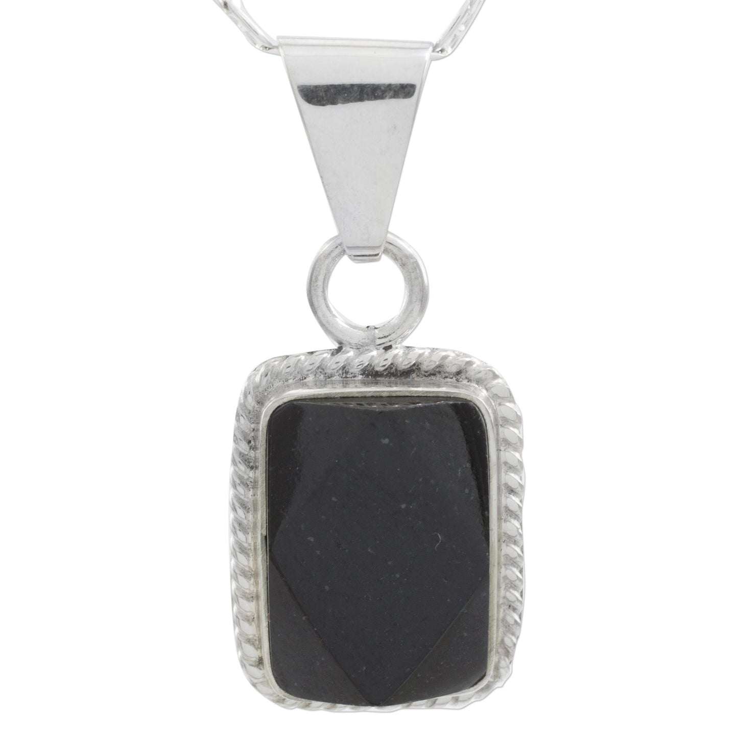 Rainforest Night Sterling Silver Black Jade Pendant Necklace