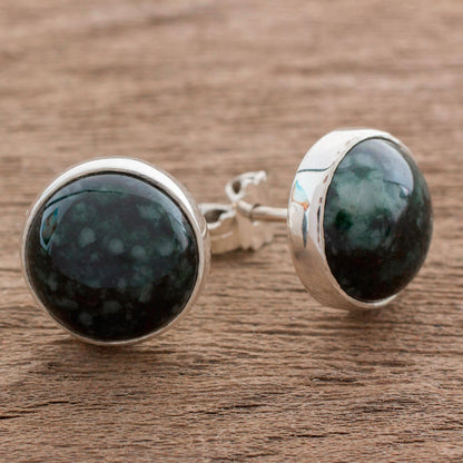 Harmonious Peace Jade & Silver Button Earrings