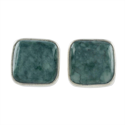 Life Divine Jade & Silver Button Earrings