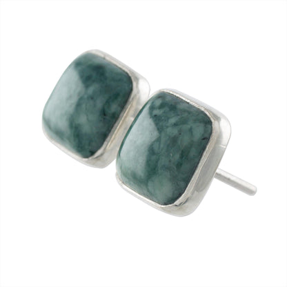 Life Divine Jade & Silver Button Earrings