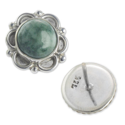 Forest Princess Jade & Silver Button Earrings