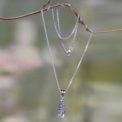 White Arabesque Dewdrop Pearl & Silver Necklace