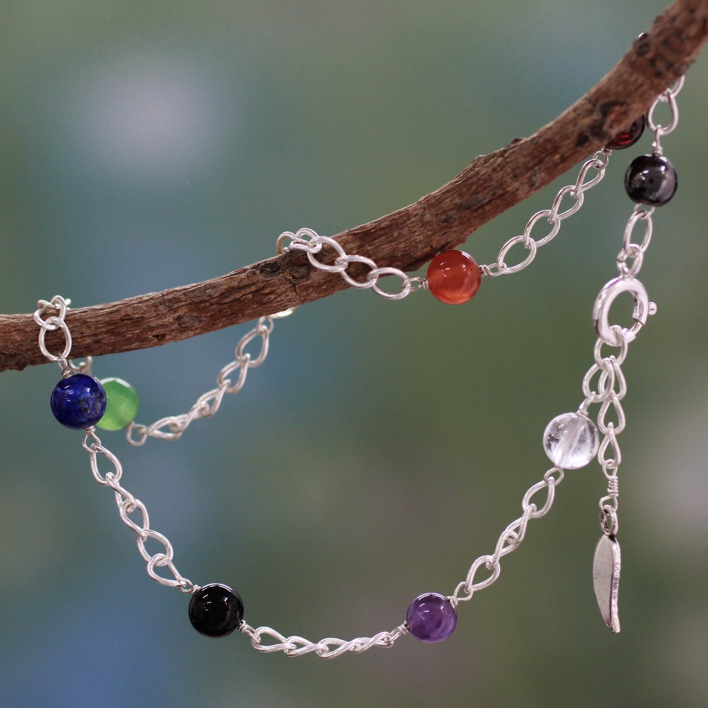 Season of Love Multi-Gem Hematite & Silver Link Anklet