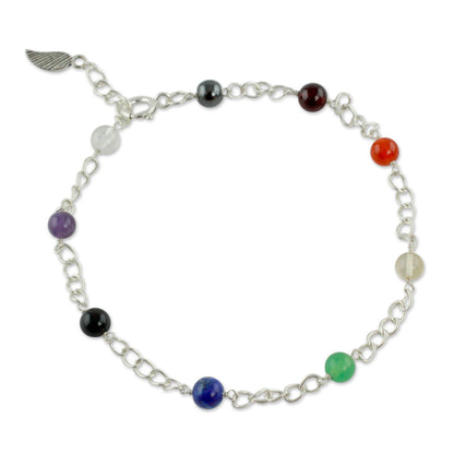 Season of Love Multi-Gem Hematite & Silver Link Anklet