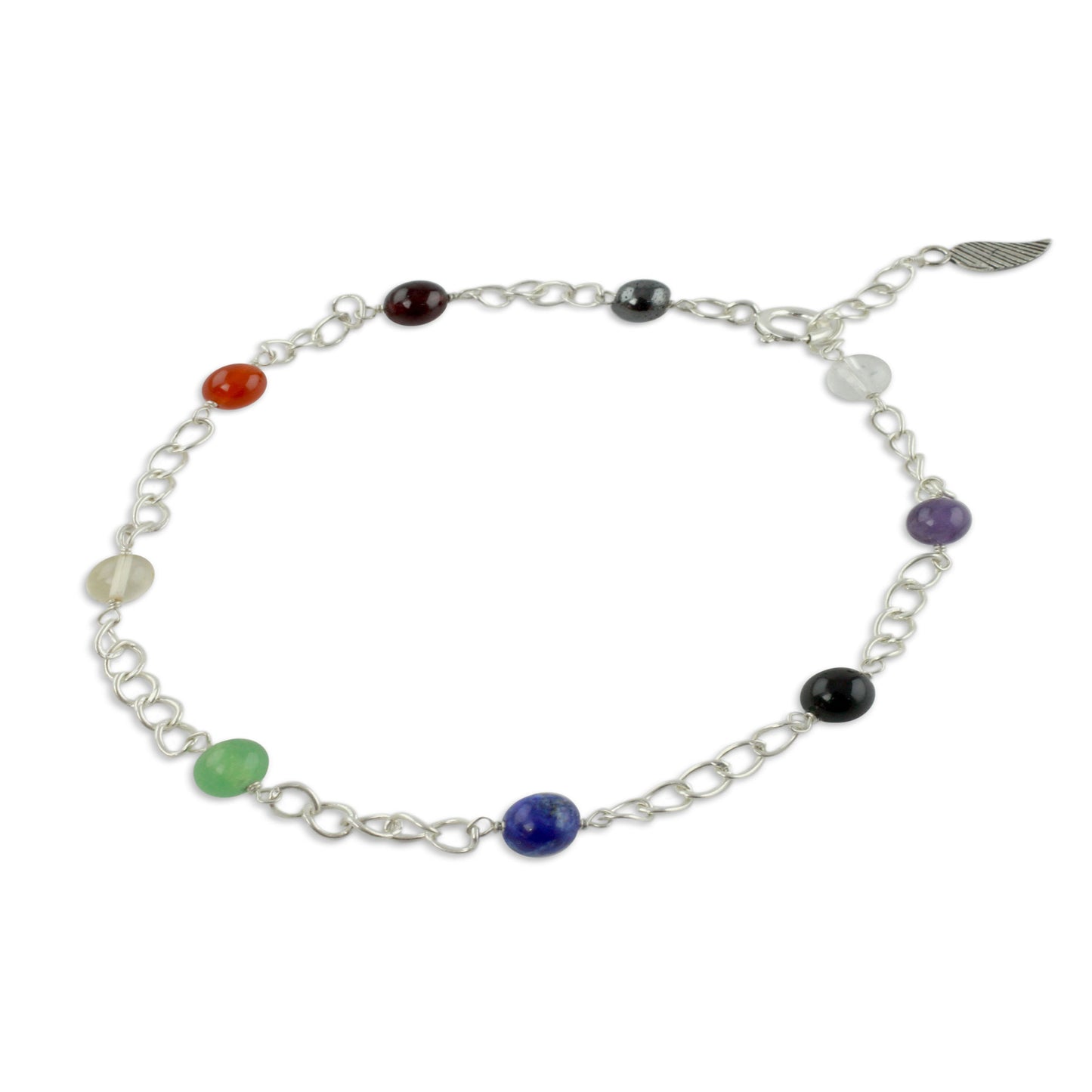 Season of Love Multi-Gem Hematite & Silver Link Anklet