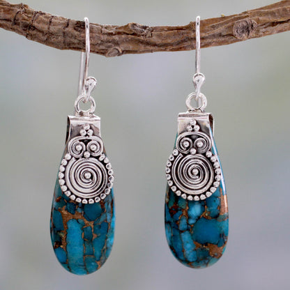 Delhi Legacy Turquoise Color Earrings Hand Crafted in Sterling Silver