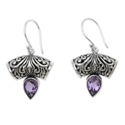 Dewdrop Fern Balinese Artisan Crafted Amethyst Earrings