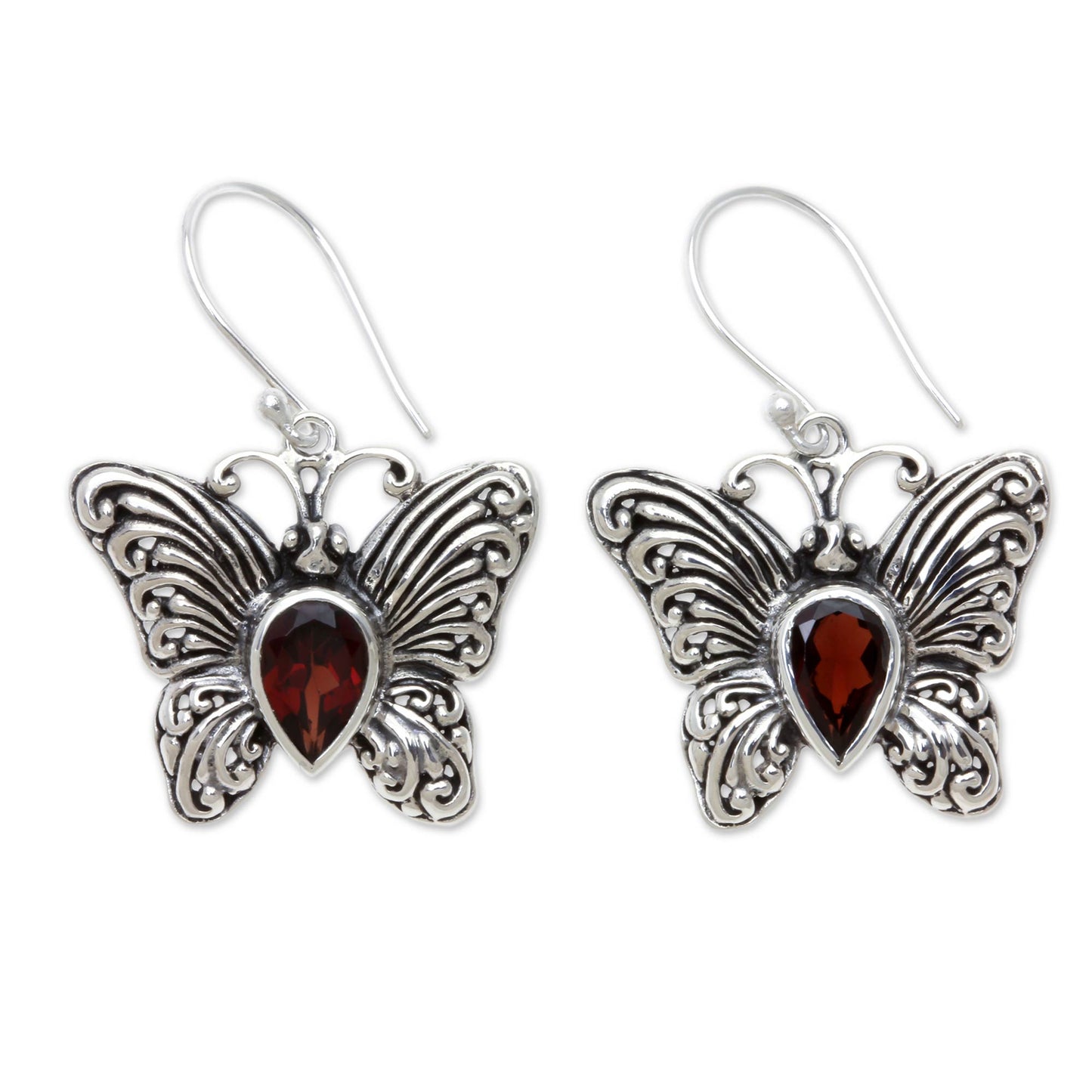 Enchanted Butterfly Handcrafted Sterling Silver and Garnet Butterfly Earrings