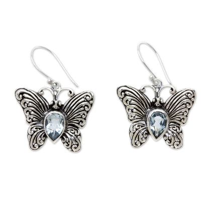 Enchanted Butterfly Handcrafted Indonesian Silver and Blue Topaz Earrings