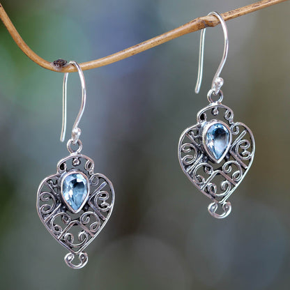 Hibiscus Dew Earrings Handcrafted in Sterling Silver and Blue Topaz