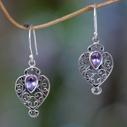 Hibiscus Dew Earrings Handcrafted in Sterling Silver and Amethyst