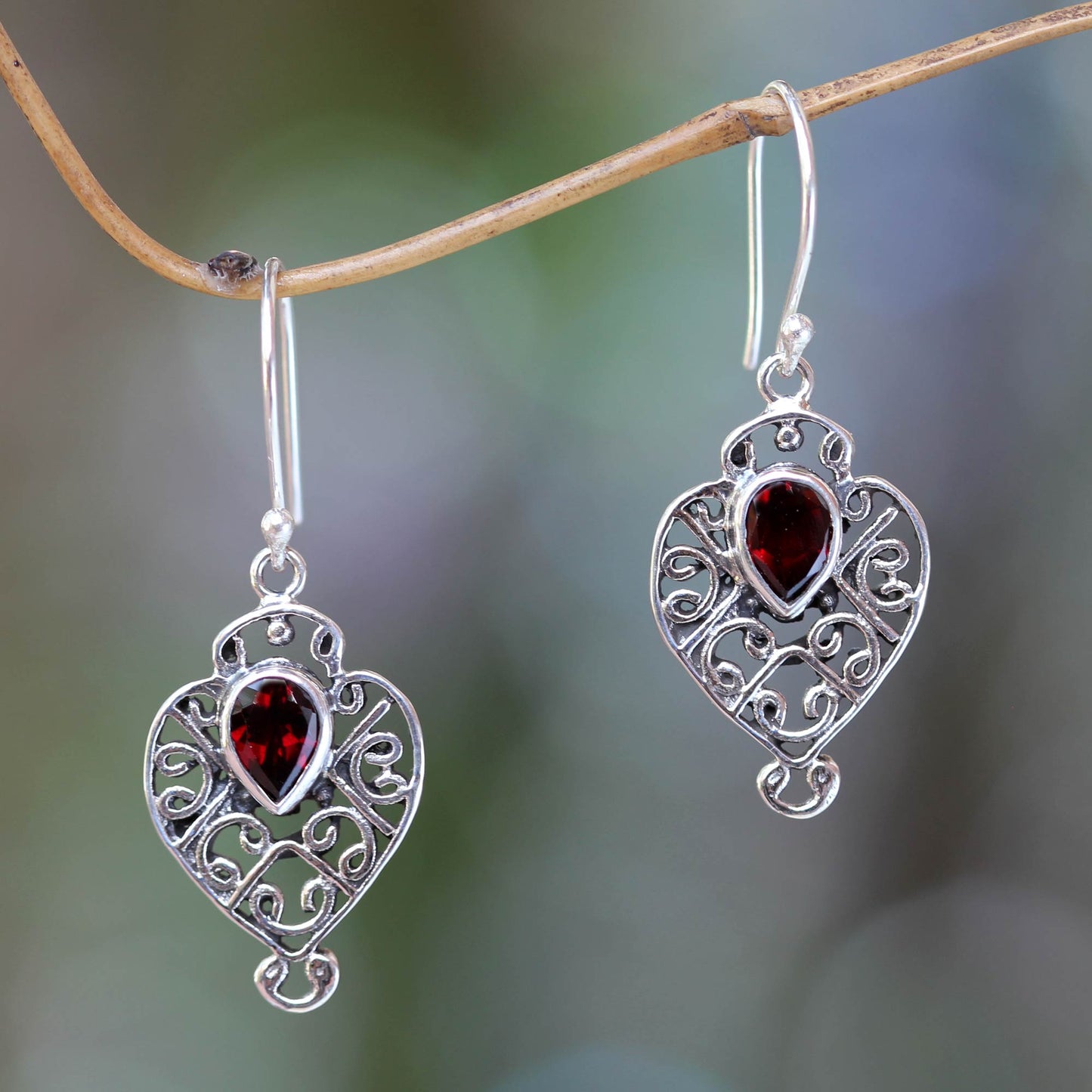 Hibiscus Dew Earrings Handcrafted in Sterling Silver and Garnet