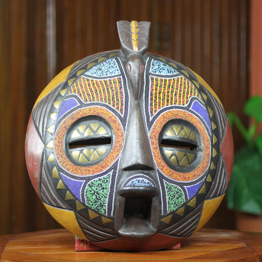 Akan Anoma Colorful Handcrafted Bird African Mask