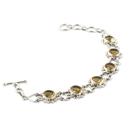 Hindu Sunflowers Citrine & Silver Link Bracelet