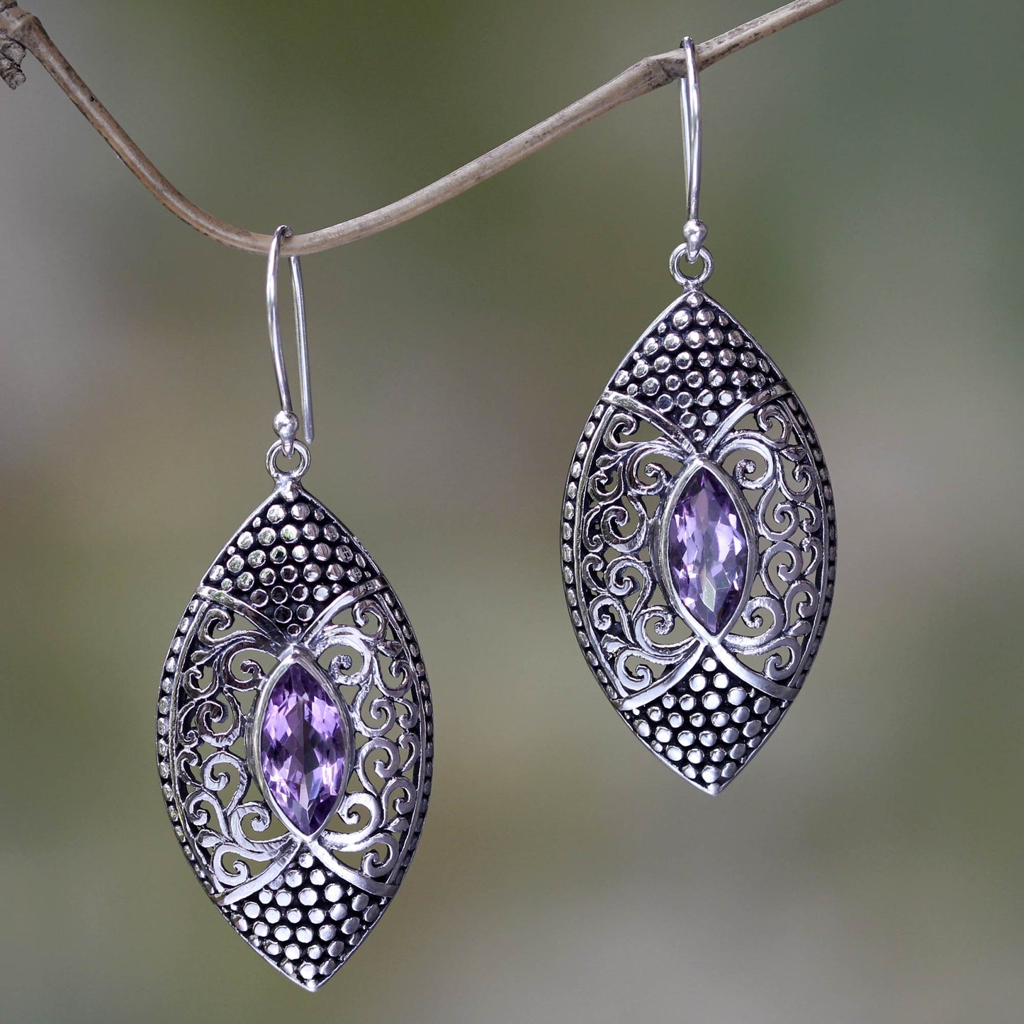 Elegant Origin Amethyst in Handcrafted Sterling Silver Earrings