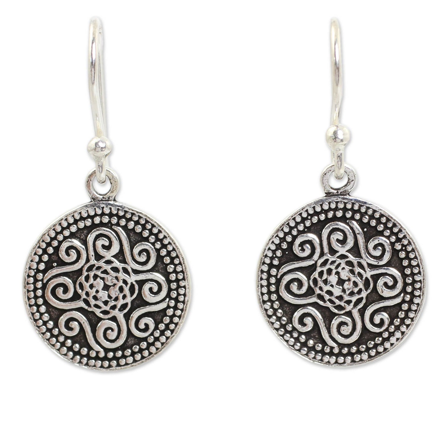 Mystical Medallion Unique Sterling Silver Dangle Earrings