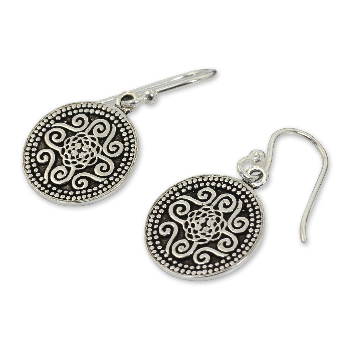 Mystical Medallion Unique Sterling Silver Dangle Earrings