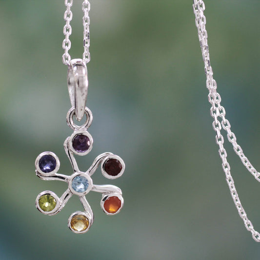 Harmony Within Multi Gemstone Sterling Silver Necklace Chakra Jewelry