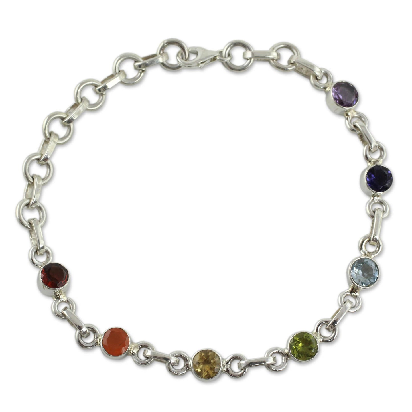 Inner Space Carnelian Multi-Gem Silver Link Bracelet